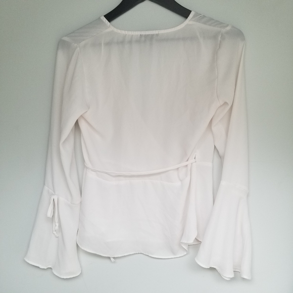 U2B blush off white sheer see through long bell sleeve wrap top S - Picture 5 of 9